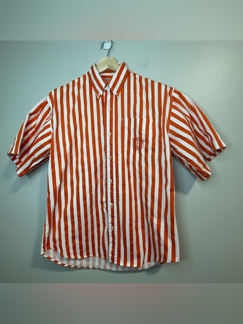 Bugle Boy Orange & White Vertical Stripe Short Sleeve Button-Down